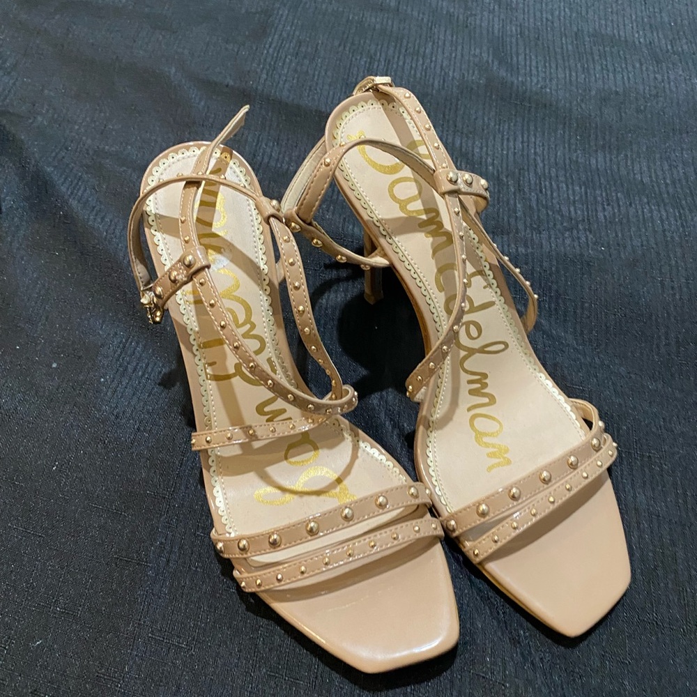 Patent Nude Studded Strappy Sandals